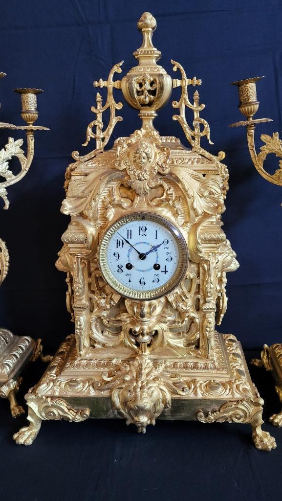 (3) Franse Bronzen Regency Pendule ca.1880, Antiek en Kunst, Antiek | Klokken, Ophalen of Verzenden