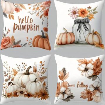 Set van 4 kussenhoezen pompoen bruin oranje 45x45cm beschikbaar voor biedingen