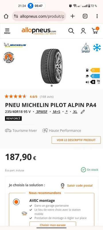 Pneumatiques Michelin alpin 235/40/18