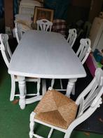 Eiken tafel met 6 stoelen, gewit, Tuin en Terras, Tuinsets en Loungesets, Ophalen, Zo goed als nieuw