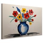 Vase avec fleurs en toile aquarelle 60x40cm - 18mm., Moins de 50 cm, Envoi, Création originale, 50 à 75 cm