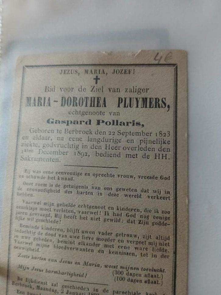 Oude gedachtenisprentjes, Verzamelen, Bidprentjes en Rouwkaarten, Rouwkaart, Ophalen of Verzenden