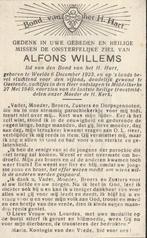 Oorlogsslachtoffer  40/45 Alfons Willems Weelde-Middelkerke, Verzamelen, Bidprentjes en Rouwkaarten, Ophalen of Verzenden