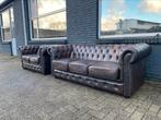 Chesterfield 3+2 zit zetels bruin GRATIS BEZORGD, Ophalen of Verzenden, Leer