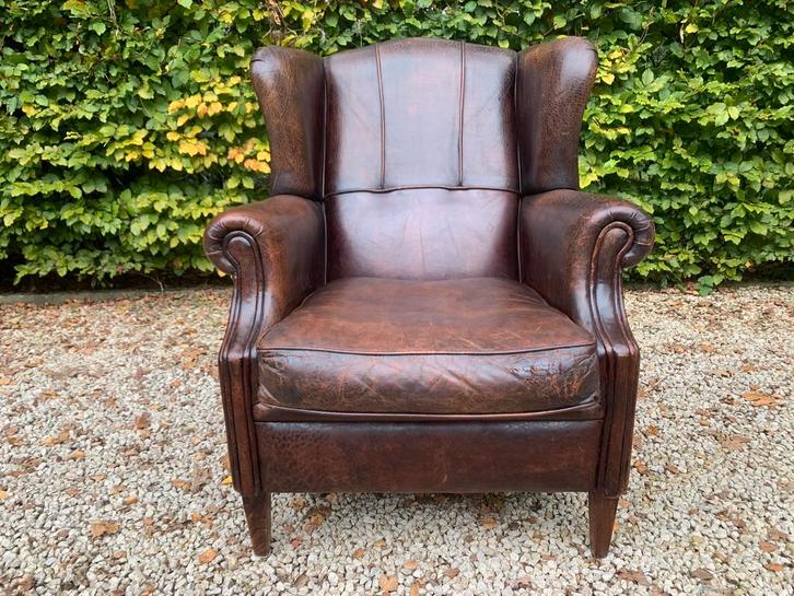 Schaapleren OorFauteuil uniek karakter in goede staat!, Huis en Inrichting, Fauteuils, Gebruikt, Ophalen