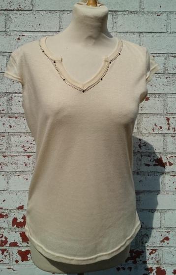 t-shirt beige vanille speciale hals rug strass vleugels  TU beschikbaar voor biedingen