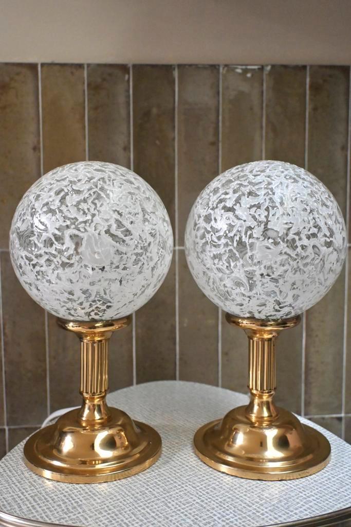 Prachtige set vintage messing tafellampen, Huis en Inrichting, Lampen | Tafellampen, Zo goed als nieuw, Metaal, Ophalen of Verzenden