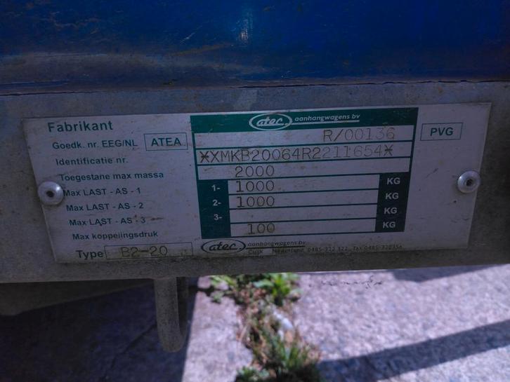 atec huif aanhangwagen mtm 2ton, Auto diversen, Aanhangers en Bagagewagens, Gebruikt, Ophalen