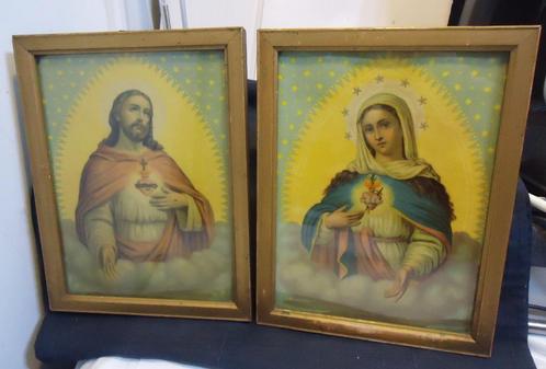 Kaders Christus Maria Religie antiek met glas 2 stuks 😍💎🙏, Antiek en Kunst, Antiek | Religieuze voorwerpen, Ophalen of Verzenden