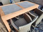 Tafel met arduinen blad en 4 Wicker zetels 1m60 op 90cm, Tuin en Terras, Ophalen, Zo goed als nieuw, Wicker