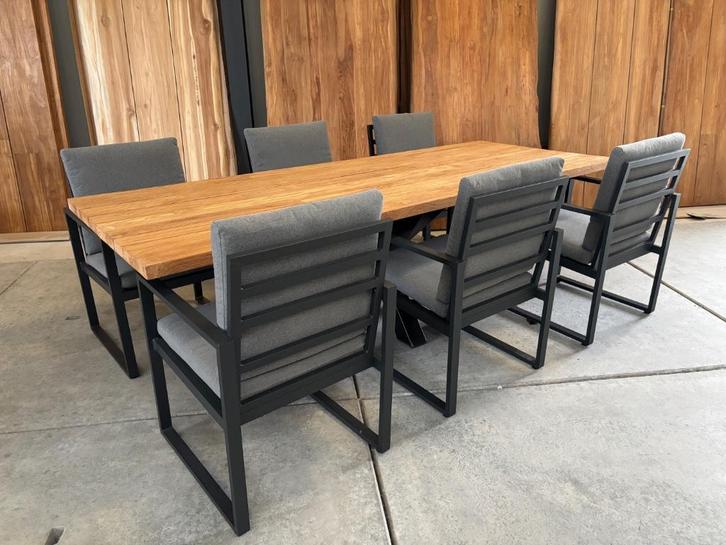 Dining set Oud teak matrix of U poot "260" incl 6 Miami, Tuin en Terras, Tuinstoelen, Nieuw, Aluminium, Ophalen