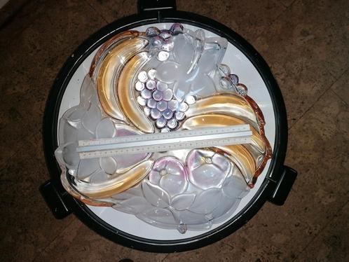 Vintage glazen schaal, motieven oa druif banaan appel 2800 g, Antiek en Kunst, Antiek | Schalen, Ophalen of Verzenden