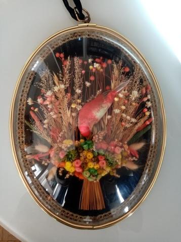 Cadre déco floral en laiton vitré des années 1960/70s 