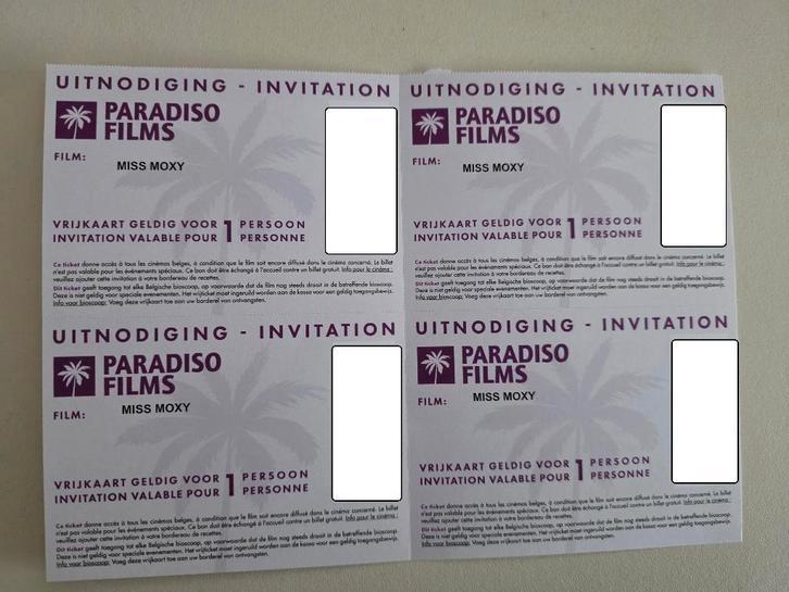 Miss Moxy – 4 tickets, Tickets & Billets, Places de cinéma, Trois personnes ou plus, Billet gratuit films spécifiques