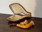 Antieke meerschuim pijp met etui, amber mondstuk, Antiek en Kunst, Ophalen