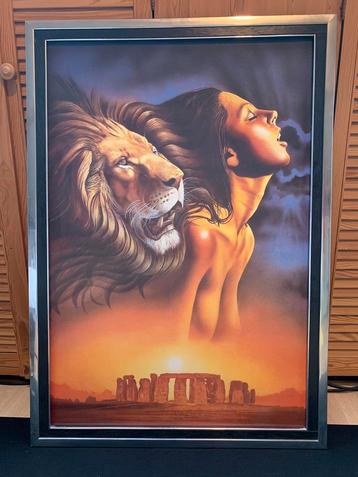 Decoratief schilderij van vrouw en leeuw