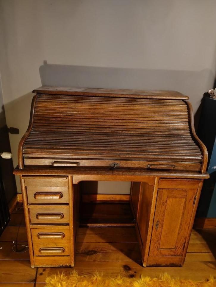 Antiek eiken rolluikbureau, Huis en Inrichting, Bureaus, Gebruikt, Bureau, Ophalen