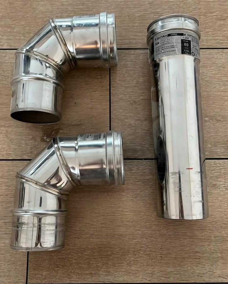 Dinak rookgasafvoer onderdelen SW06J - inox, Doe-het-zelf en Bouw, Buizen en Afvoer, Gebruikt, Overige typen, Inox, 80 mm of meer