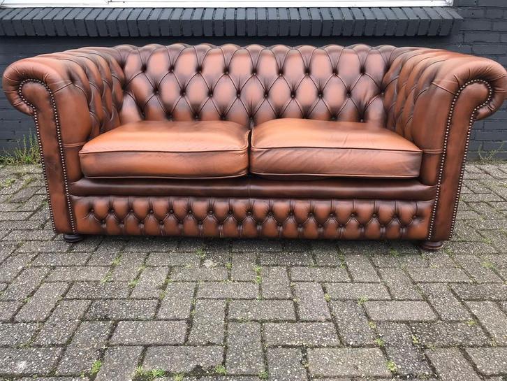 Originele Chesterfield 2,5 zit bank Springvale bruin zetel, Antiek en Kunst, Antiek | Meubels | Stoelen en Sofa's, Ophalen of Verzenden