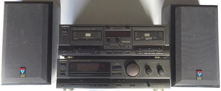 Stereo-installatie Technics: receiver & dubbel cassettedeck, Audio, Tv en Foto, Versterkers en Ontvangers, Gebruikt, Stereo, 60 tot 120 watt