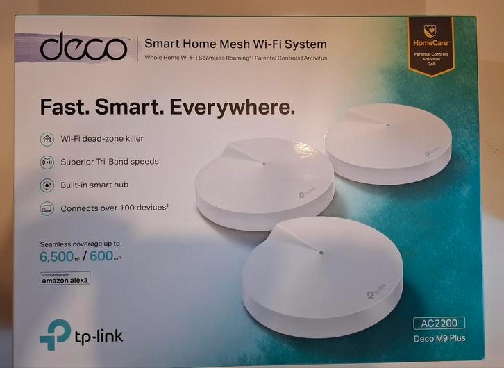 TP-Link Deco M9 Plus 3-Pack 600 m2, Computers en Software, WiFi-versterkers, Zo goed als nieuw, Ophalen