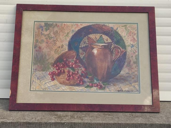 aquarelle nature morte signe marthe mootz, Antiek en Kunst, Kunst | Schilderijen | Klassiek, Ophalen of Verzenden