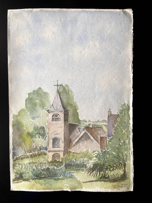 mooie aquarel Oudenaarde en Vlaamse Ardennen +- 38x56 cm, Antiek en Kunst, Kunst | Schilderijen | Modern, Ophalen