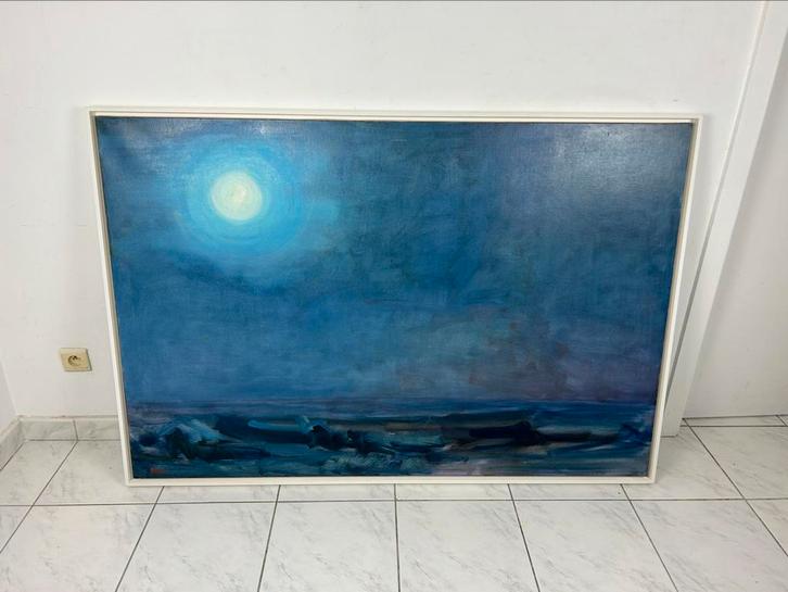 Mystiek zeezicht bij nacht - olieverf op doek (1982), Antiek en Kunst, Kunst | Schilderijen | Abstract, Ophalen