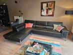 Zwart modern lederen hoeksalon, Huis en Inrichting, Ophalen, Leer, Modern - tijdloos