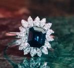 Entourage ring met saffier en diamanten jaren 1940-1950, Handtassen en Accessoires, Ringen, Ophalen of Verzenden, Zo goed als nieuw