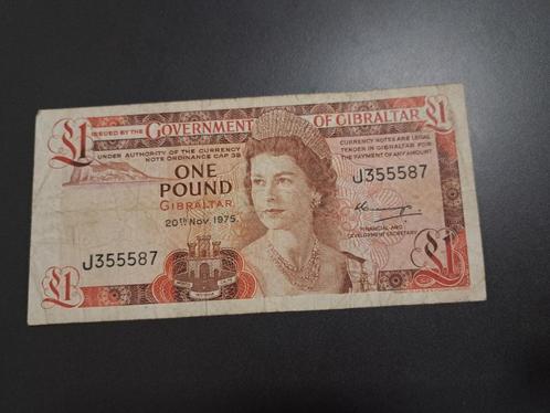 1975 Gibraltar 1 pound 1e serie Elizabeth II, Postzegels en Munten, Bankbiljetten | Europa | Niet-Eurobiljetten, Los biljet, Overige landen