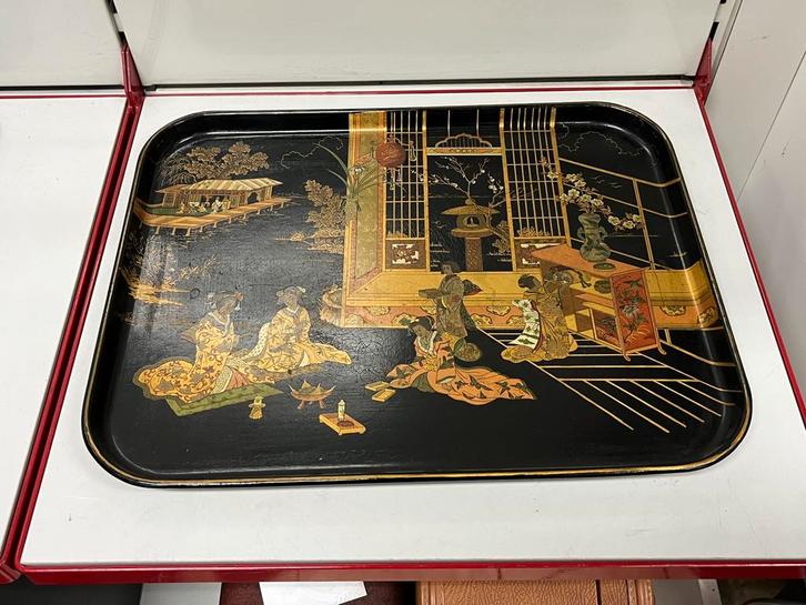 Antiek gelakt houten dienblad - Aziatisch decor, Antiek en Kunst, Antiek | Schalen, Ophalen