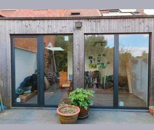 Ramen en deur met zwart aluminium buitenschrijnwerk, Doe-het-zelf en Bouw, Raamkozijnen en Schuifdeuren, Gebruikt, Aluminium, Ophalen
