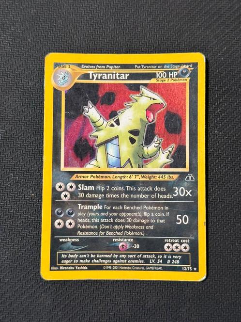 Tyranitar Holo 12/75 – Neo Discovery 2001, Hobby en Vrije tijd, Verzamelkaartspellen | Pokémon, Gebruikt, Losse kaart, Ophalen of Verzenden