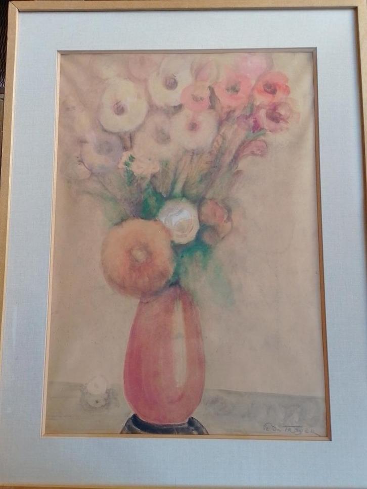 Prosper de Troyer  1880 - 1971  Aquarel Bloemstilleven, Antiek en Kunst, Kunst | Schilderijen | Klassiek, Ophalen