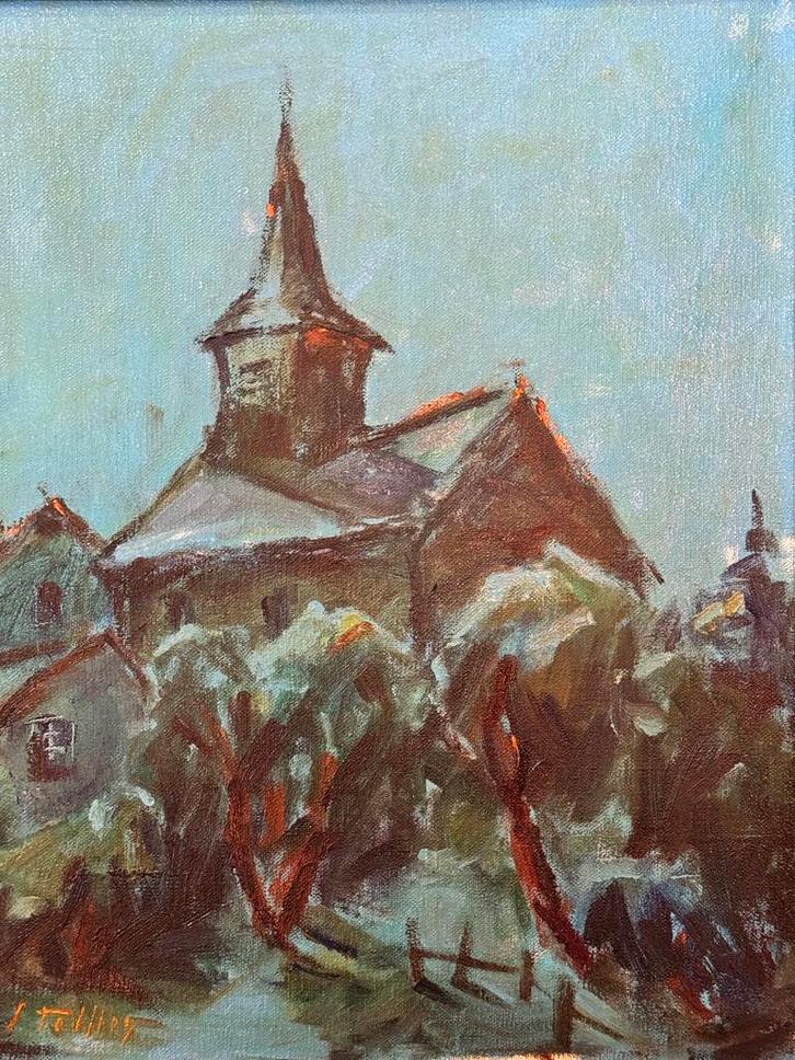 Yvonne TELLIER «Village ardennais en clair-obscur» Vresse ?, Antiquités & Art, Art | Peinture | Classique, Enlèvement ou Envoi