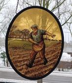 2 Antieke Gebrandschilderde Raamhanger Glas in Lood, Antiek en Kunst, Ophalen of Verzenden