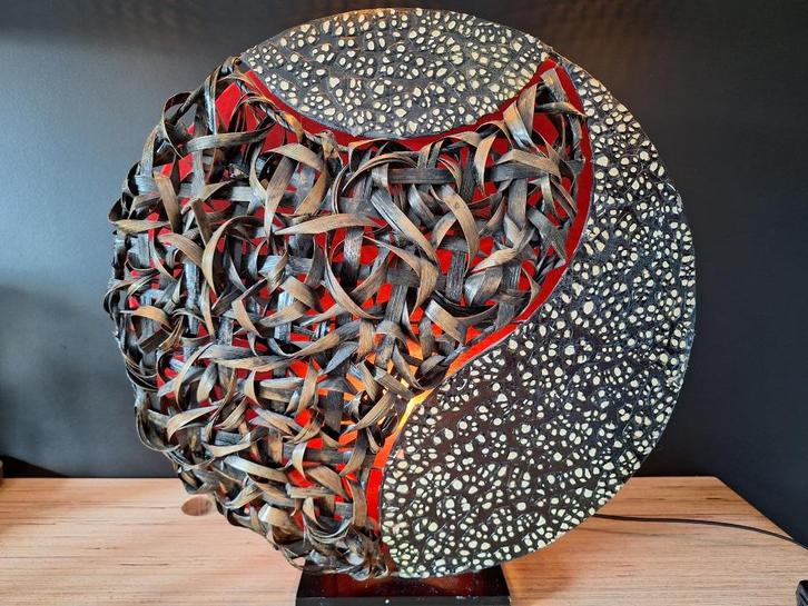 Eigentijdse woonkamerlamp, Huis en Inrichting, Lampen | Vloerlampen, Zo goed als nieuw, Minder dan 100 cm, Hout, Kunststof, Metaal