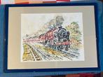 Aquarel van Claes - Treinlocomotief, Antiek en Kunst, Kunst | Schilderijen | Klassiek, Ophalen of Verzenden