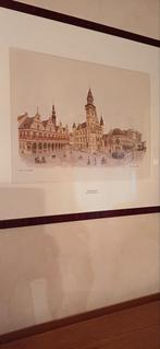 Tekening centrum aalst, Antiek en Kunst, Kunst | Tekeningen en Fotografie, Ophalen