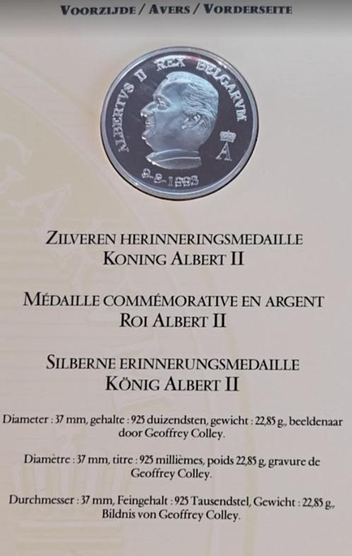 Zilveren .925 herinneringsmedaille Albert II 9-8-1993 FDC, Postzegels en Munten, Munten | België, Losse munt, Zilver, Ophalen of Verzenden