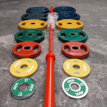 145 kilo Olympische Grip Gewichten Set + Barbell 220cm 20kg  beschikbaar voor biedingen