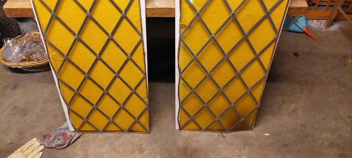 2 vitraux (jaune) avec motif en losange, vintage (set), Bricolage & Construction, Vitres, Châssis & Fenêtres, Utilisé, Fenêtre de façade ou Vitre