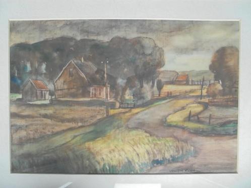 Willem Klijn  1892 - 1961   Aquarel  Polderlandschap, Antiek en Kunst, Kunst | Schilderijen | Klassiek, Verzenden