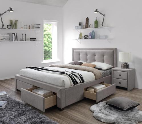 VOORRAAD Tweepers. bed Evora 160x200 cm Beige stof NIEUW, Huis en Inrichting, Slaapkamer | Beddengoed, Nieuw, Tweepersoons, Beige