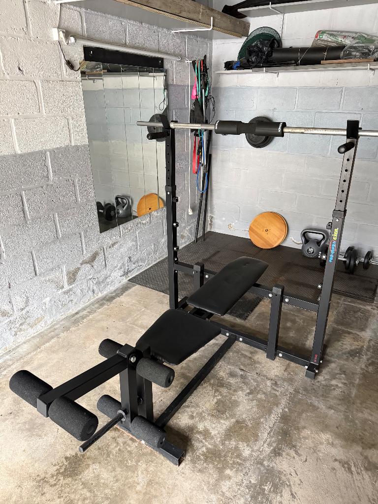 Banc de musculation avec barre ajustable, Sports & Fitness, Enlèvement, Comme neuf, Jambes, Banc d'exercice