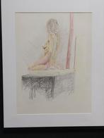 Mooie grote vintage tekening studie naakte vrouw in lijst, Antiek en Kunst, Ophalen of Verzenden