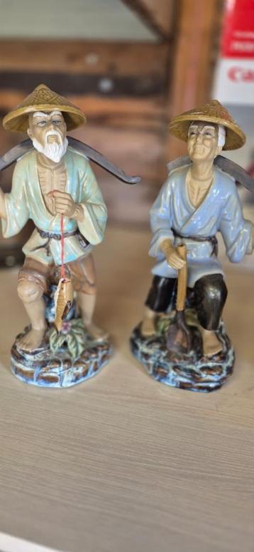 2 Chinese mudmen beeldjes vissers, Enlèvement, Comme neuf, Humain