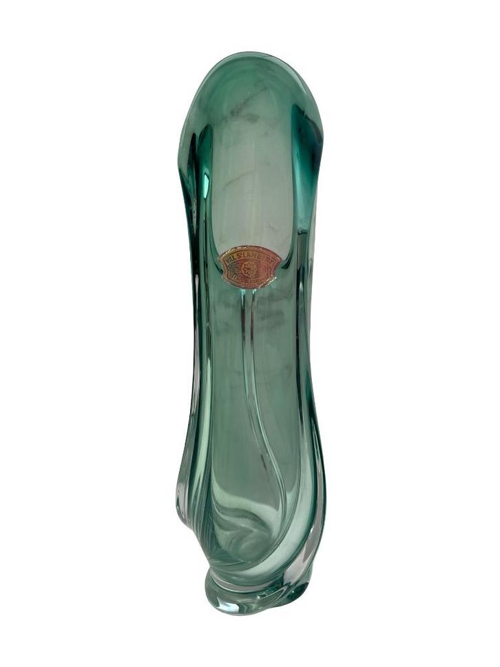Vase Val Saint Lambert vert cristal signé 36 cm, Antiquités & Art, Antiquités | Verre & Cristal, Enlèvement ou Envoi