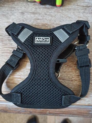 Zwart harnasje voor klein hondje en halsbandjes  beschikbaar voor biedingen